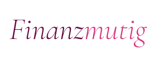 Logo mit dem Schriftzug „Finanzmutig“ in eleganter Serifenschrift mit Farbverlauf von Dunkelviolett zu Pink auf hellem Hintergrund.
