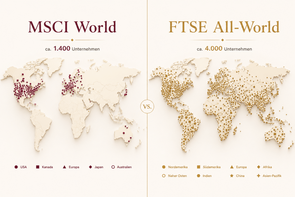 MSCI World vs FTSE All-World Vergleich – welcher ETF für Anfänger